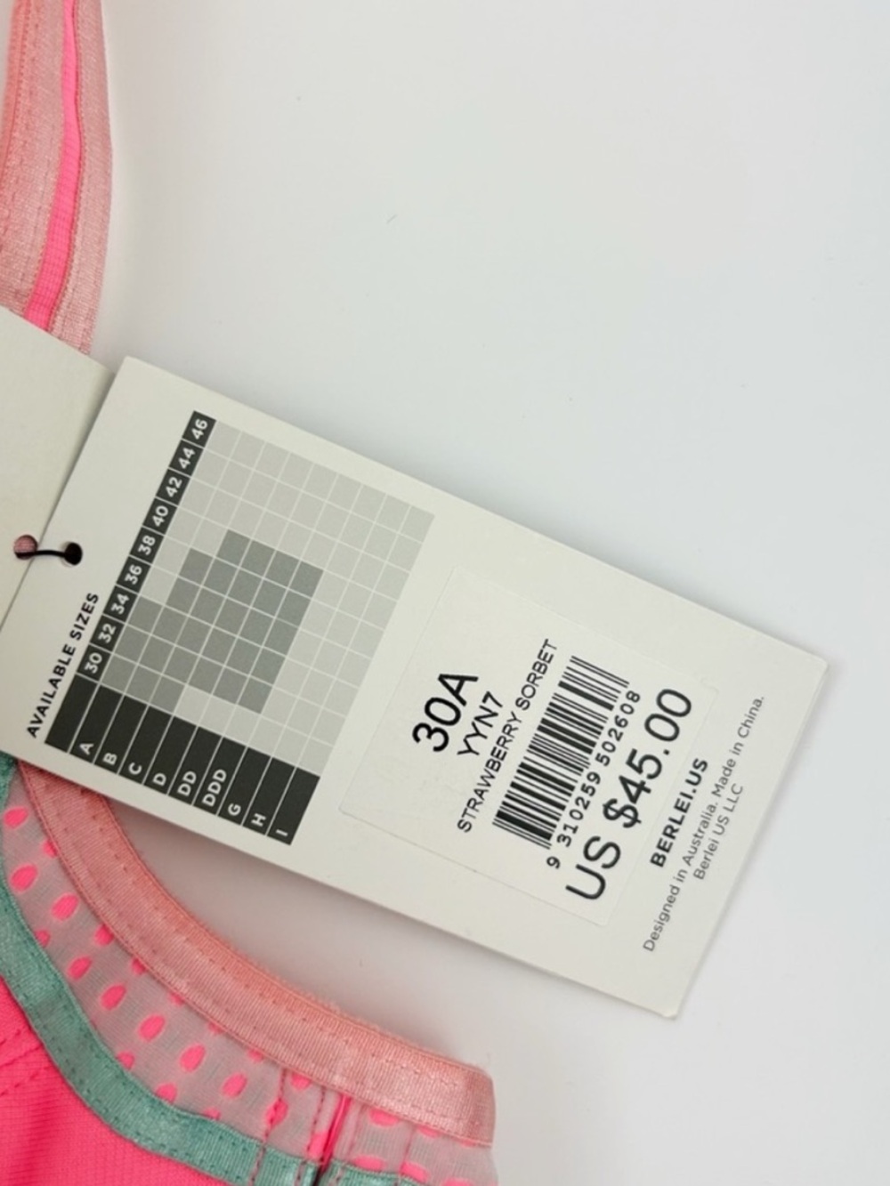Berlei Neon Pink & Mint Underwire High Impact Sports Bra Size 30A - Picture 3 of 5